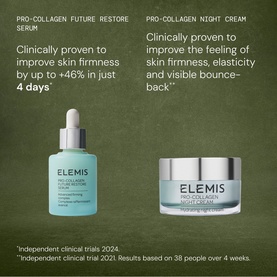 Elemis The Unwind Edit Gift Set featuring Pro-Collagen Future Restore Serum and Pro-Collagen Night Cream on dark green background