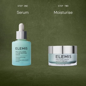 Elemis The Unwind Edit Gift Set featuring Pro-Collagen Future Restore Serum and Pro-Collagen Night Cream in teal packaging