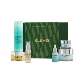 Elemis The Power of Pro-Collagen Gift Set with green gift box, moisturiser, serum, facial oil, and cleansing balm