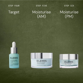 Elemis The Power of Pro-Collagen Gift Set featuring serum, marine cream, and overnight cream, labelled steps four to six