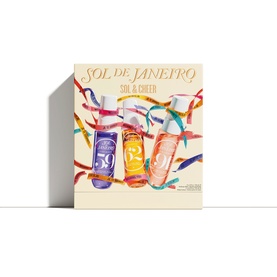 Sol de Janeiro Sol & Cheer Gift Set featuring three colourful body mist bottles in a decorative gift box with ribbon details
