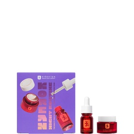 Erborian Yuza Night duo skincare set in purple gift box with red dropper serum and mini cream jar