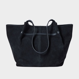 Jigsaw navy suede oversized tote bag with twin leather handles and structured silhouette