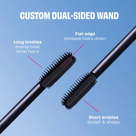 Benefit The Great Brow Hall Duo Set custom dual-sided wand with long bristles, flat edge, and short bristles for brow grooming and shaping.