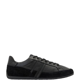 All Saints black leather and suede panel low-top lace-up trainer with tonal black sole