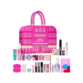 Benefit Hotel Beaut&eacute; Makeup Advent Calendar, pink handbag-shaped box with 25 beauty products including mascaras, primers and skincare