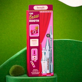 Benefit The Brow Booth makeup gift set in pink branded box, containing brow pencil and clear gel duo