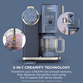 Ninja Swirl by CREAMi 13-in-1 Ice Cream Maker in Navy with 2-in-1 Creamify Technology and tri-speed Soft Serve Handle shown