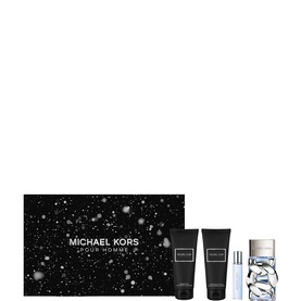Michael Kors Pour Homme fragrance gift set including EDP bottle, body wash, moisturiser, and travel spray in star-print box