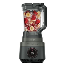 Ninja CrushBOSS Intelligent Blender 1200W 2.1L XL Jug in black, filled with fresh strawberries and banana slices