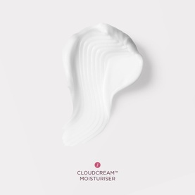 Sculpted by Aimee Cloudcream Moisturiser texture swatch showing white creamy consistency on a light grey background.