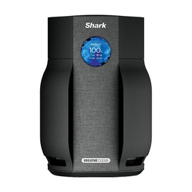 Shark Breathe Clear Compact Charcoal air purifier in dark grey with fabric front panel and circular digital display