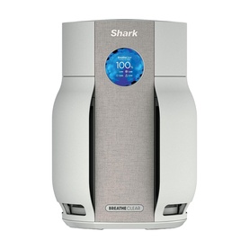 Shark Breathe Clear Compact Dove air purifier in light grey with circular display screen and fabric front panel