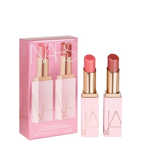 Nars Afterglow Lip Balm Duo set in Dolce Vita and Stargaze shades, two pink-toned balms with gold packaging in gift box