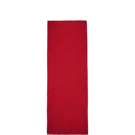 Jigsaw red woven scarf with fringe trim, laid flat, one size