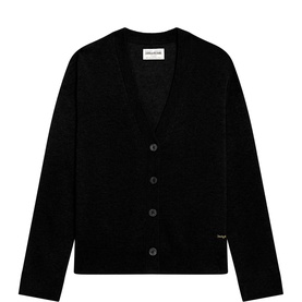 Zadig black V-neck button-front cardigan with logo detail, relaxed fit in a soft knit fabric