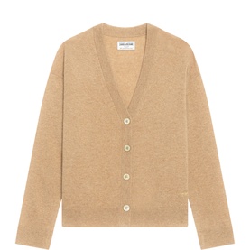 Zadig beige knit cardigan with V-neckline, button-front fastening and long sleeves