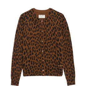 Zadig brown leopard print knit cardigan with button front fastening and crew neckline