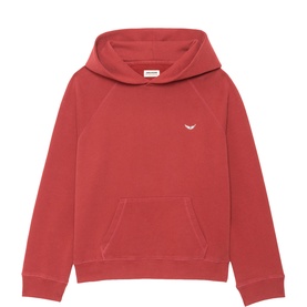 Zadig red pullover hoodie with kangaroo pocket and small embroidered logo, ribbed cuffs and hem