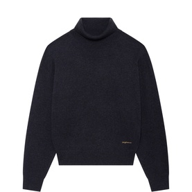 Zadig blue roll-neck knit jumper with relaxed fit, long sleeves, and small gold logo detail at hem