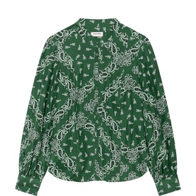 Zadig green and white paisley bandana-print long-sleeve blouse with gathered cuffs and relaxed fit