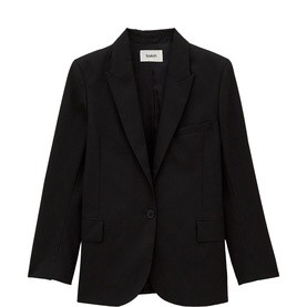 Bash black single-button blazer with notched lapels, chest patch pocket, and flap hip pockets