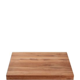 Tramontina Natural Teak chopping board, large rectangular solid wood surface with visible grain and branded edge detail