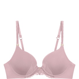 Triumph underwired bra in dusky pink with lace trim detail, gold-tone hardware adjusters and smooth padded cups