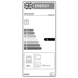Rangemaster 90cm Induction Range Cooker Black & Chrome EU energy rating label, rated A, 80L capacity, 0.83 kWh/cycle