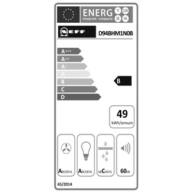 Neff 90cm Chimney Cooker Hood energy label, rated B, 49 kWh/annum, fluid dynamics class A