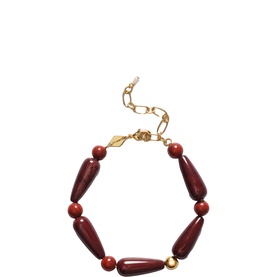 ANNI LU bracelet in Red Jasper, featuring elongated drop and round beads on a gold-tone chain with lobster clasp extender.