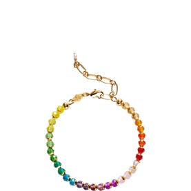 ANNI LU bracelet in multi-coloured beads with rainbow gradient, gold-tone lobster clasp and adjustable chain extender