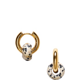 ANNI LU Dalmatian earrings, gold-tone huggie hoops with detachable cream and black spotted stone pendants