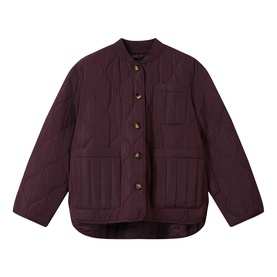 Whistles red quilted jacket with gold-tone buttons, patch pockets, and collarband neckline