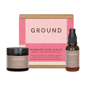 Ground Wellbeing Minding Our Girls Night Body Balm and Sleep Pillow Spray Duo Set with pink Breast Cancer Awareness gift box