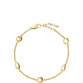 Missoma gold chain bracelet with mixed polished pebble and teardrop stations, lobster clasp and extender chain