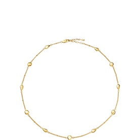 Missoma gold station necklace with oval and round mixed-shape charms on a fine chain with lobster clasp