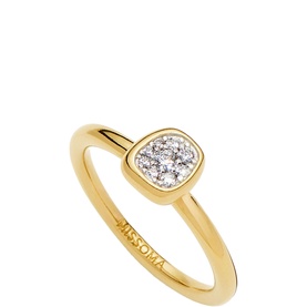 Missoma gold-tone ring with cushion-shaped pav&eacute; crystal cluster setting on plain band