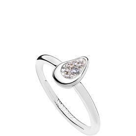 Missoma silver ring with pear-shaped bezel-set clear crystal stones on a slim band