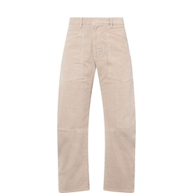 Nili Lotan travertine wide-leg jeans with patch-style panelling, belt loops, and a straight relaxed silhouette in cotton blend fabric.