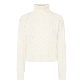 Nili Lotan ivory lambswool cable-knit sweater with roll neck and raglan sleeves