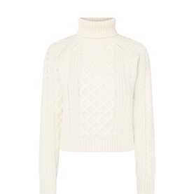 Nili Lotan ivory lambswool cable-knit sweater with roll neck and raglan sleeves