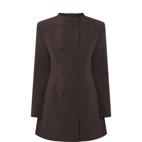 Odd Muse brown double-breasted mini dress with stand collar, long sleeves, and centre front button detail