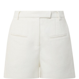Odd Muse white tailored shorts with belt loops, welt back pockets and a clean high-rise waistband, back view