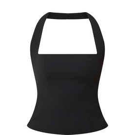 Odd Muse black halterneck top with square neckline, structured fit and peplum hem, 100% polyester