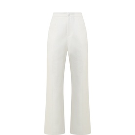 Odd Muse white wide-leg trousers with high waist, belt loops, and pressed crease, in polyester-wool blend