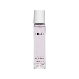 Ouai Laurel Canyon Eau de Parfum in a mini travel-size glass bottle with white cap, pale pink fragrance liquid, 10ml