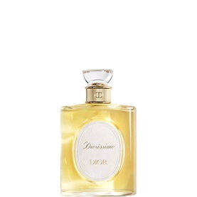 Dior Diorissimo Eau de Toilette in clear glass bottle with gold cap and oval white label