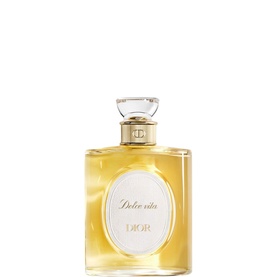 Dior Dolce Vita Eau de Toilette in a square amber glass bottle with gold cap and oval white label