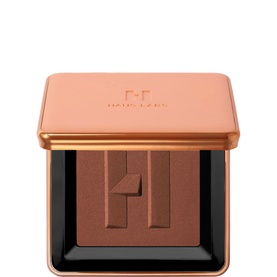 Haus Labs Power Sculpt&reg; Velvet Bronzer in Acacia Medium, pressed powder compact with embossed logo, rose gold case